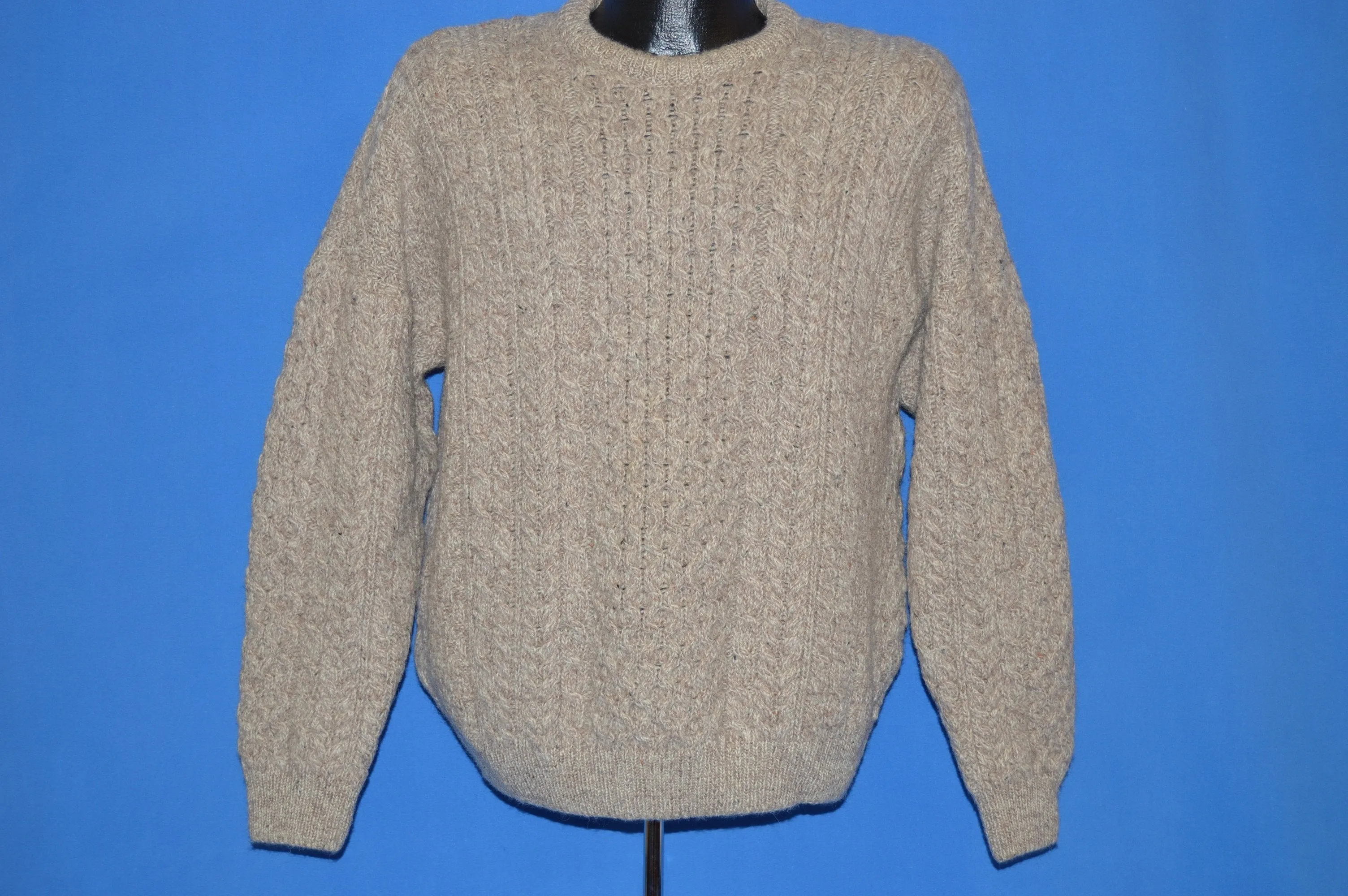 80s Carraig Donn Irish Aran Fisherman Wool Sweater Large