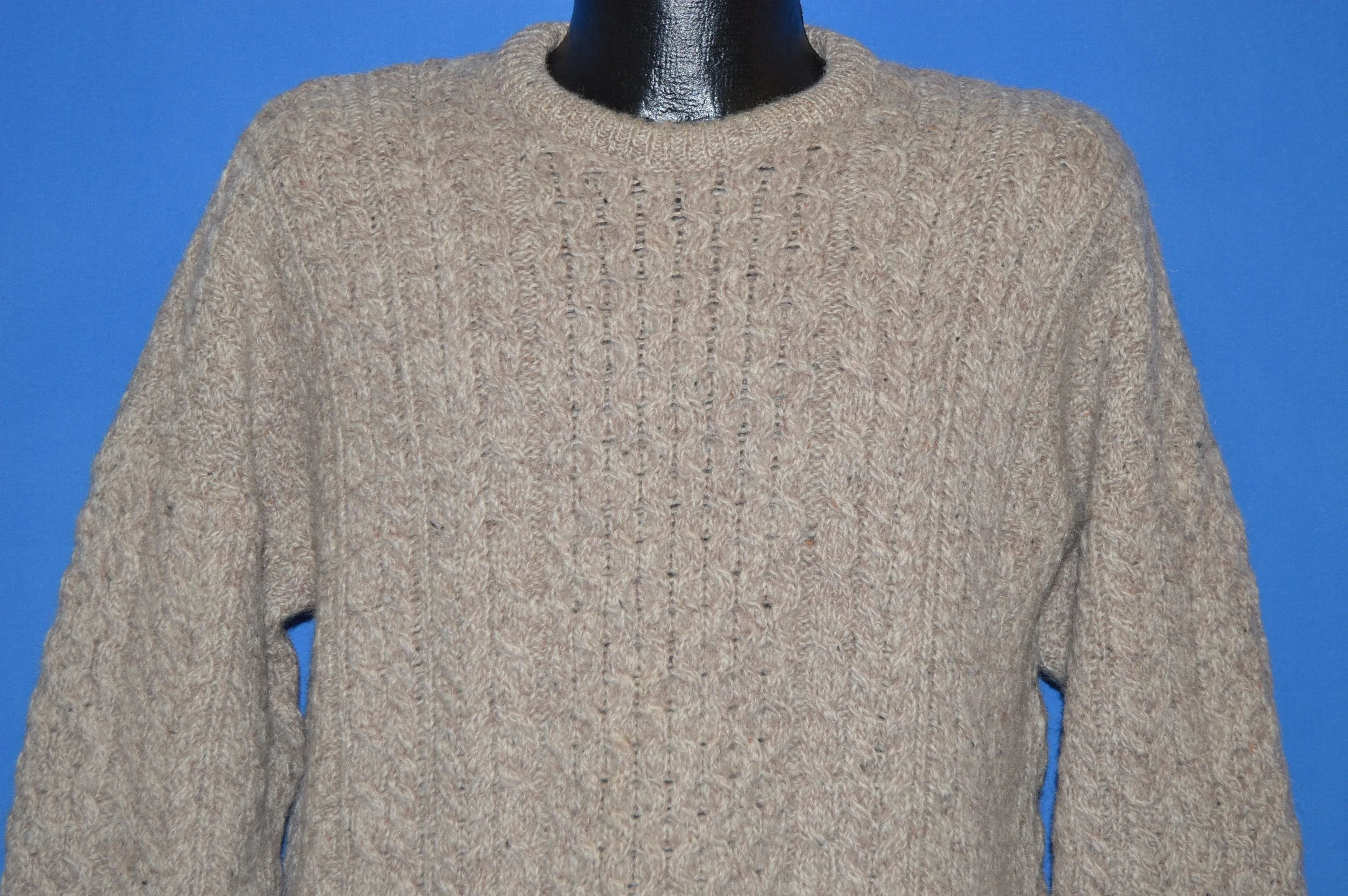 80s Carraig Donn Irish Aran Fisherman Wool Sweater Large