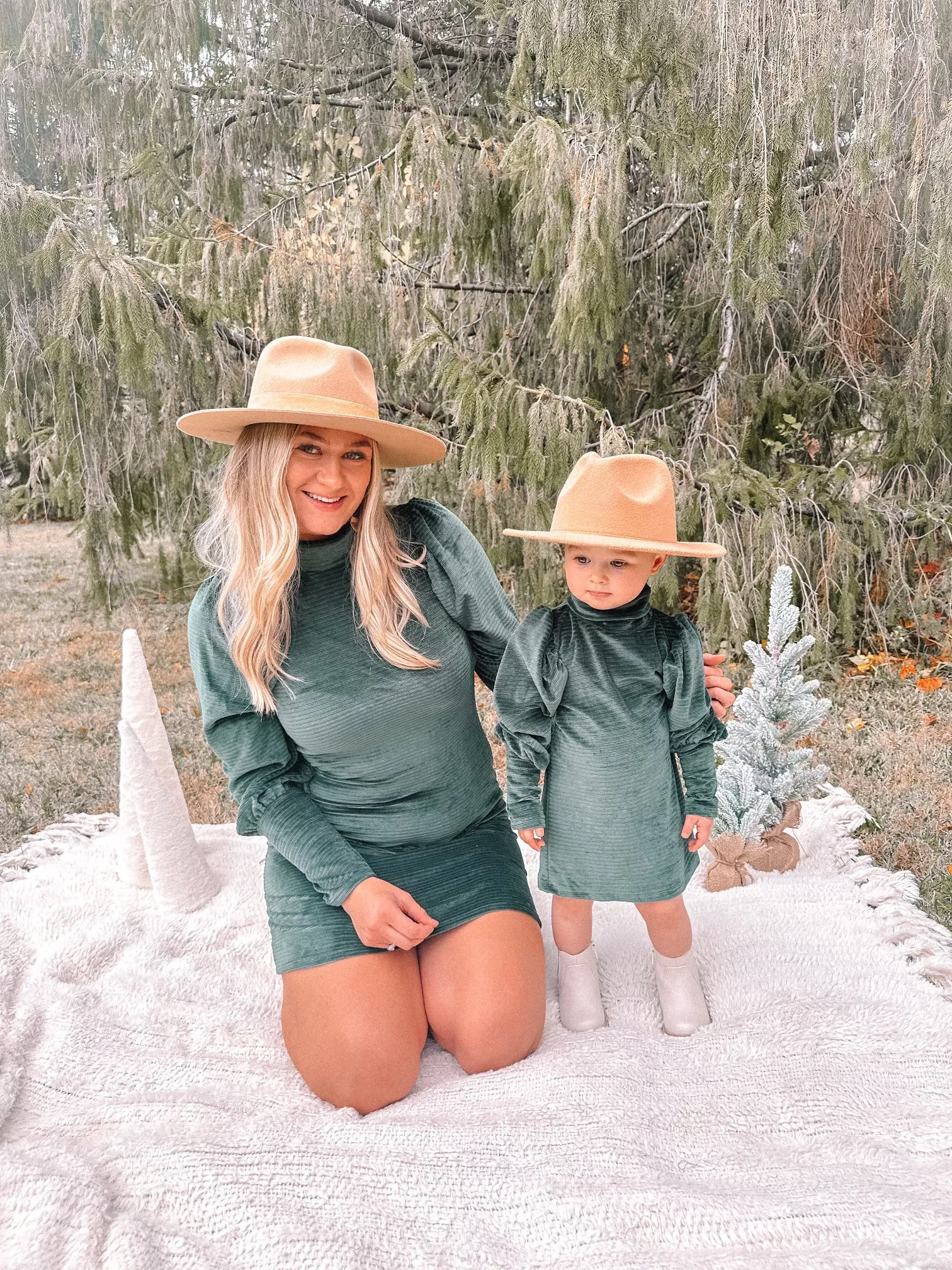 Aria Long Sleeve Velvet Mommy & Me Matching Dresses