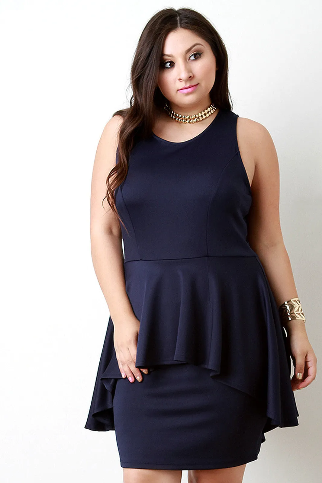 Asymmetrical Peplum Sleeveless Bodycon Dress