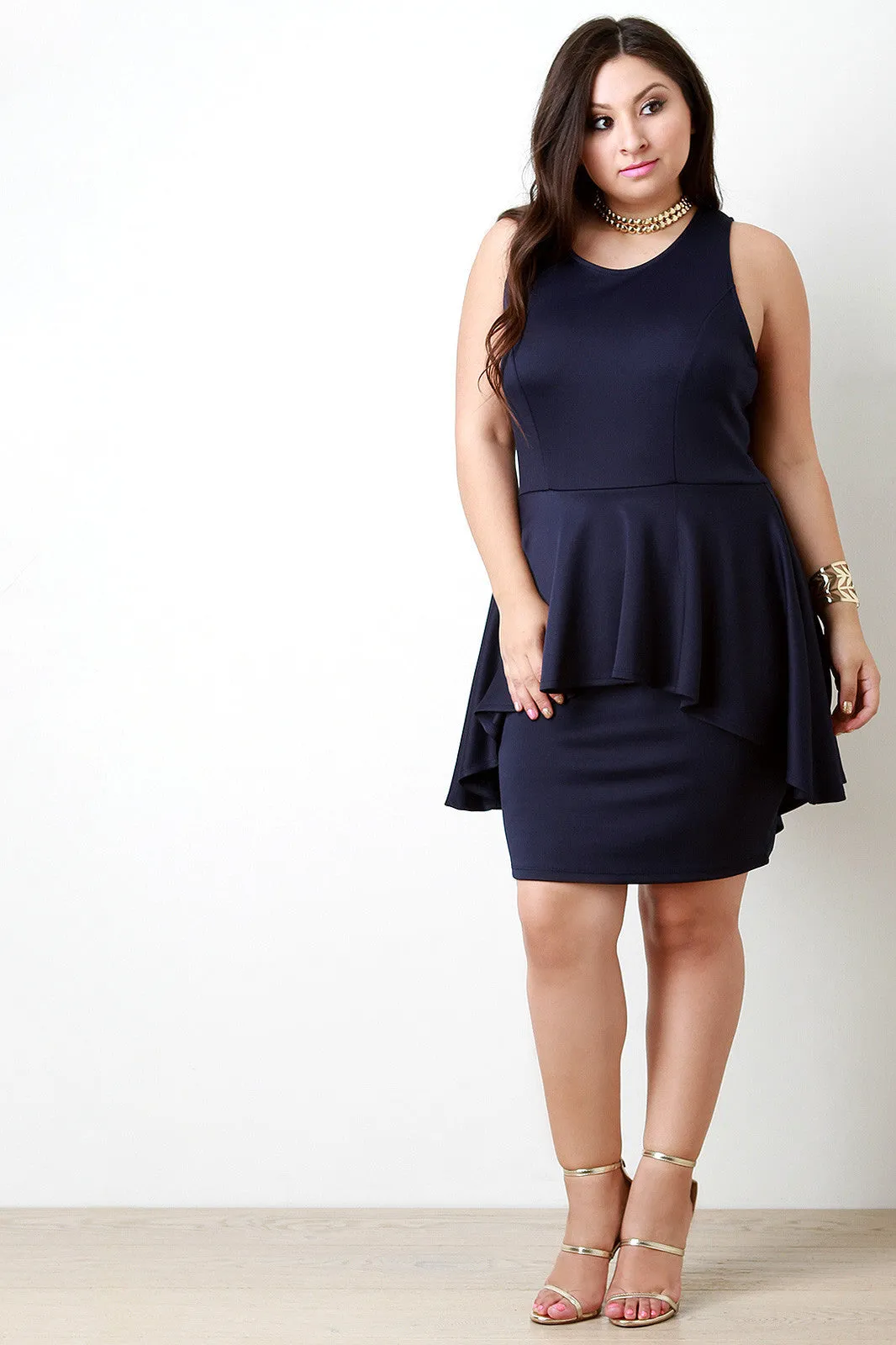 Asymmetrical Peplum Sleeveless Bodycon Dress