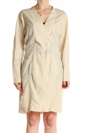 Beige Cotton-Rayon Wrap Dress