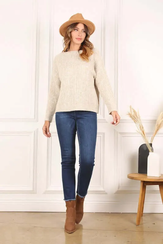 Beige Oversize Cable Sweater