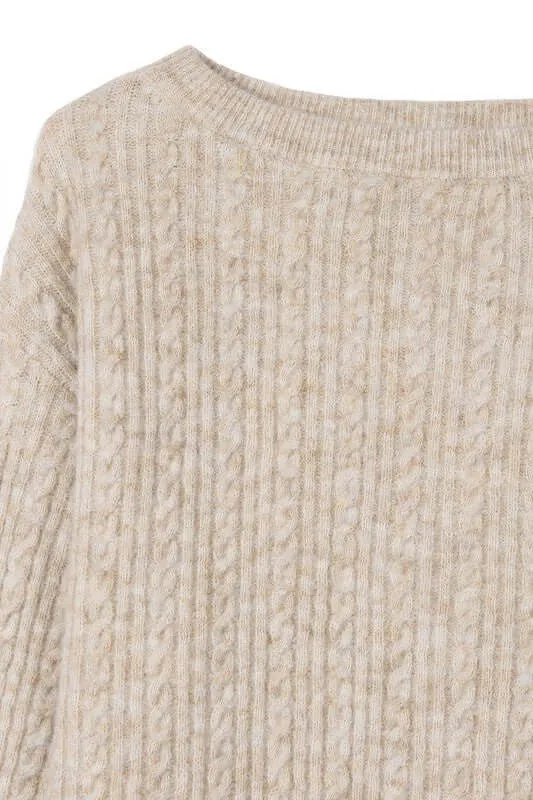 Beige Oversize Cable Sweater