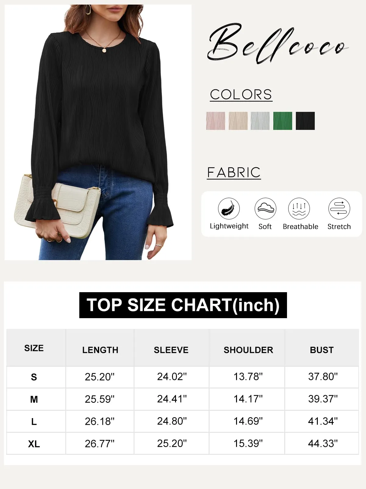 Bellcoco 2024 Trendy Wave Pattern Ruffle Bubble Sleeve Tops - Womens Loose Fit Cute Lantern Long Sleeve Blouse Crewneck Shirts, Perfect for Festivals and Business Casual Outfits Black