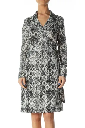 Black and White Snake Skin Print Wrap Dress