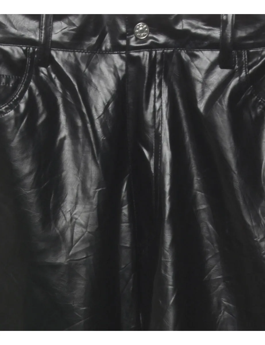 Black Faux Leather 1990s Trousers - W30 L33