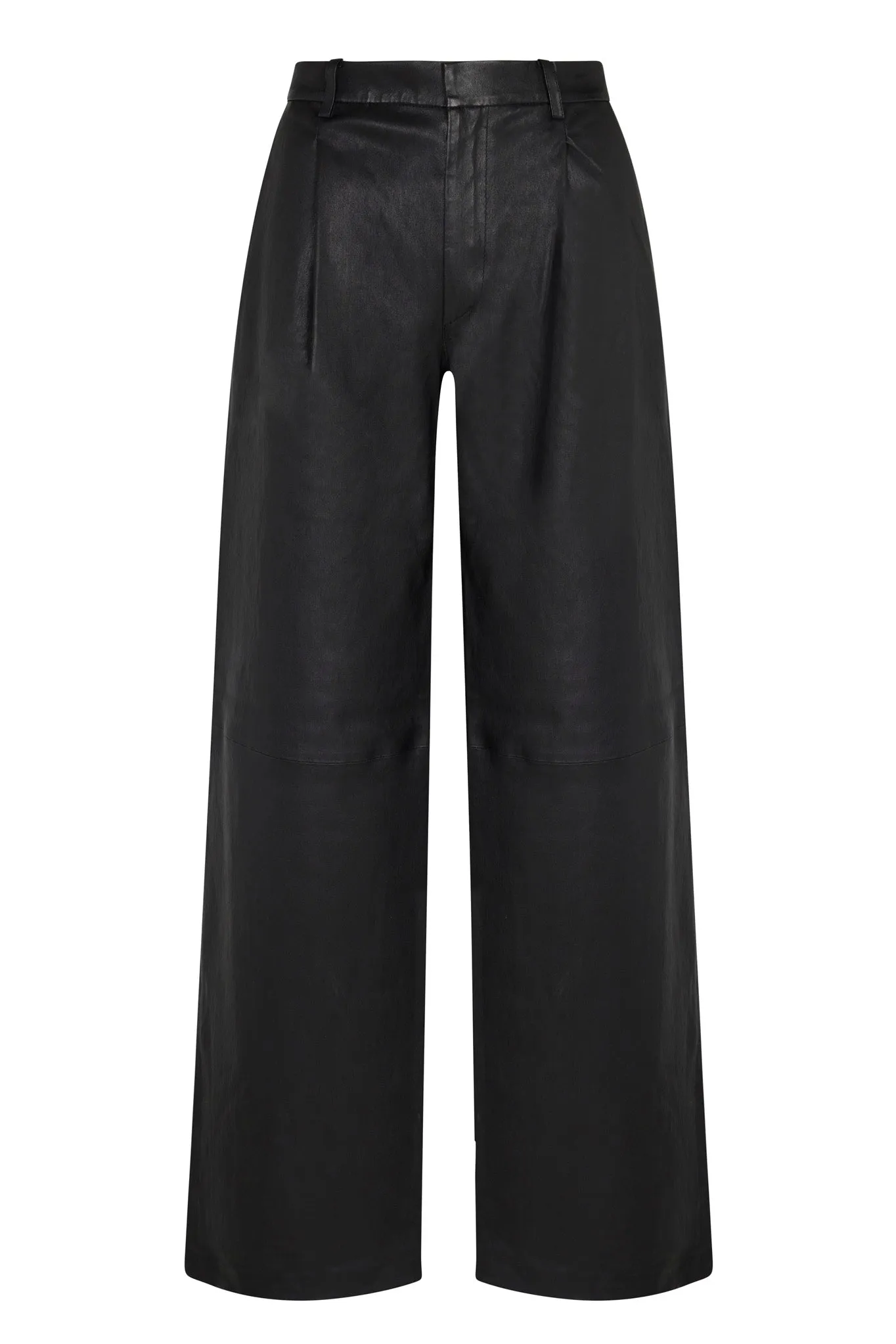 Black Leather Pleated Trousers