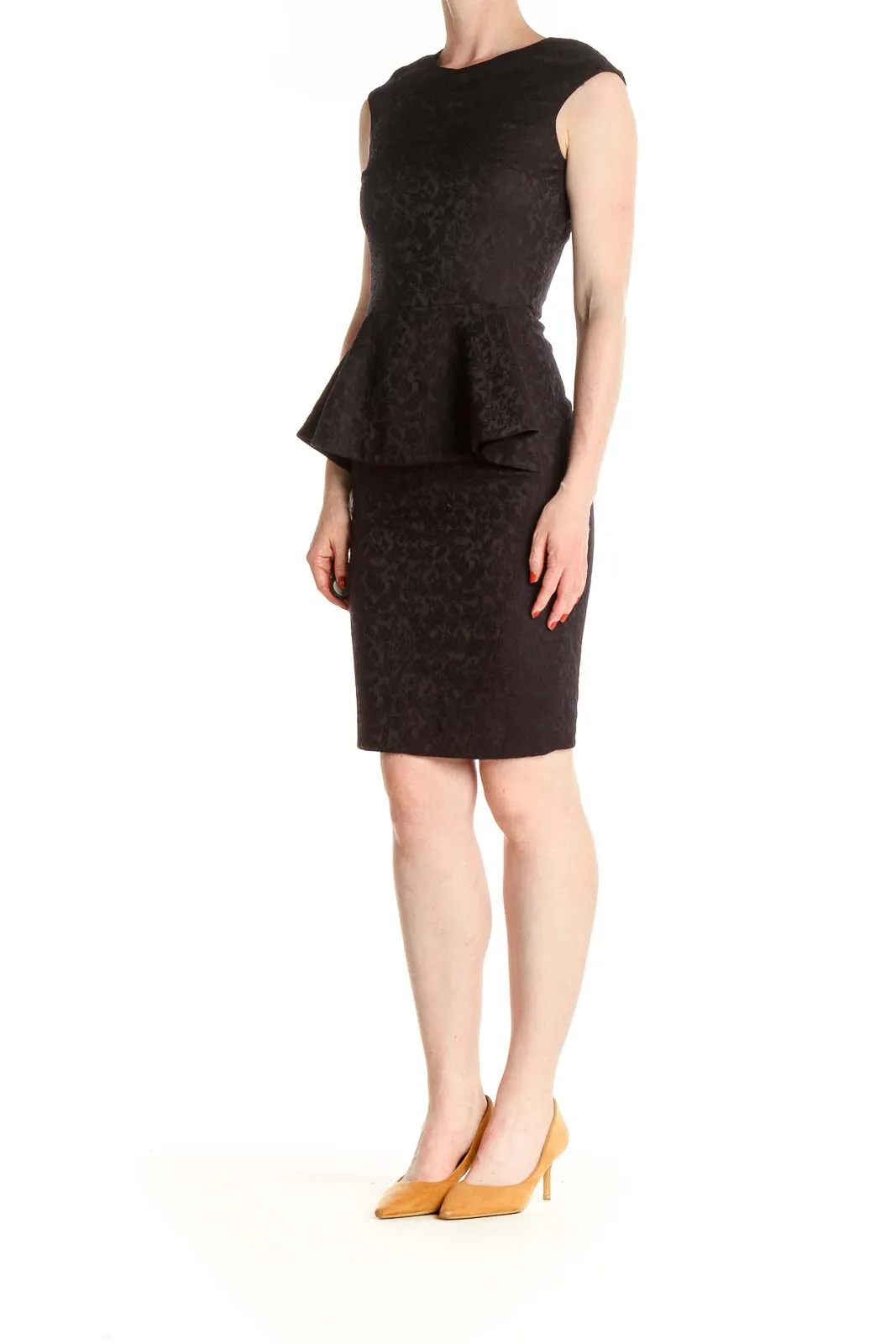 Black Solid Work Peplum Sheath Dress