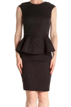 Black Solid Work Peplum Sheath Dress