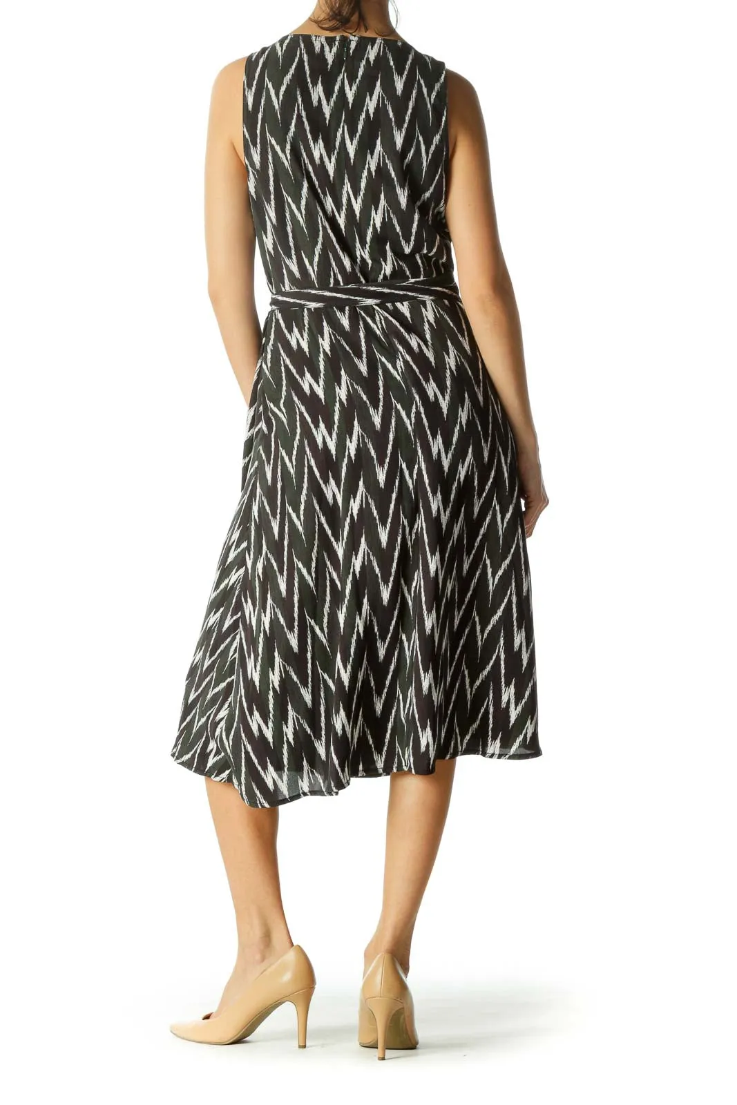 Black&Green Patterned Wrap Dress