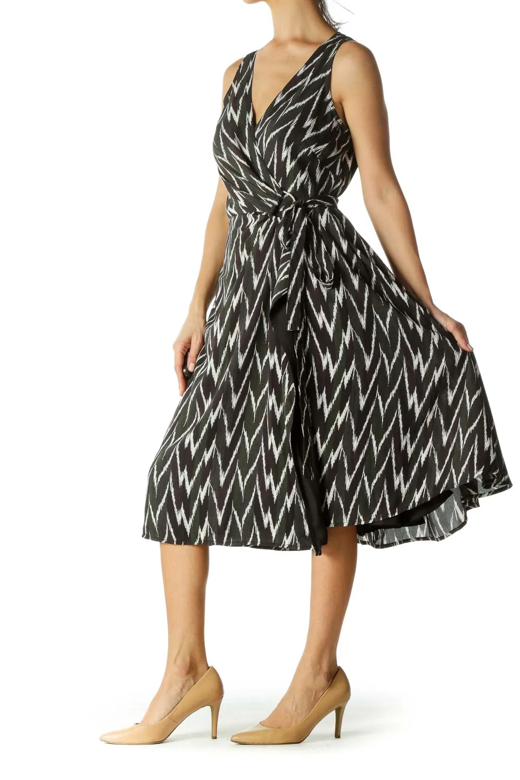 Black&Green Patterned Wrap Dress