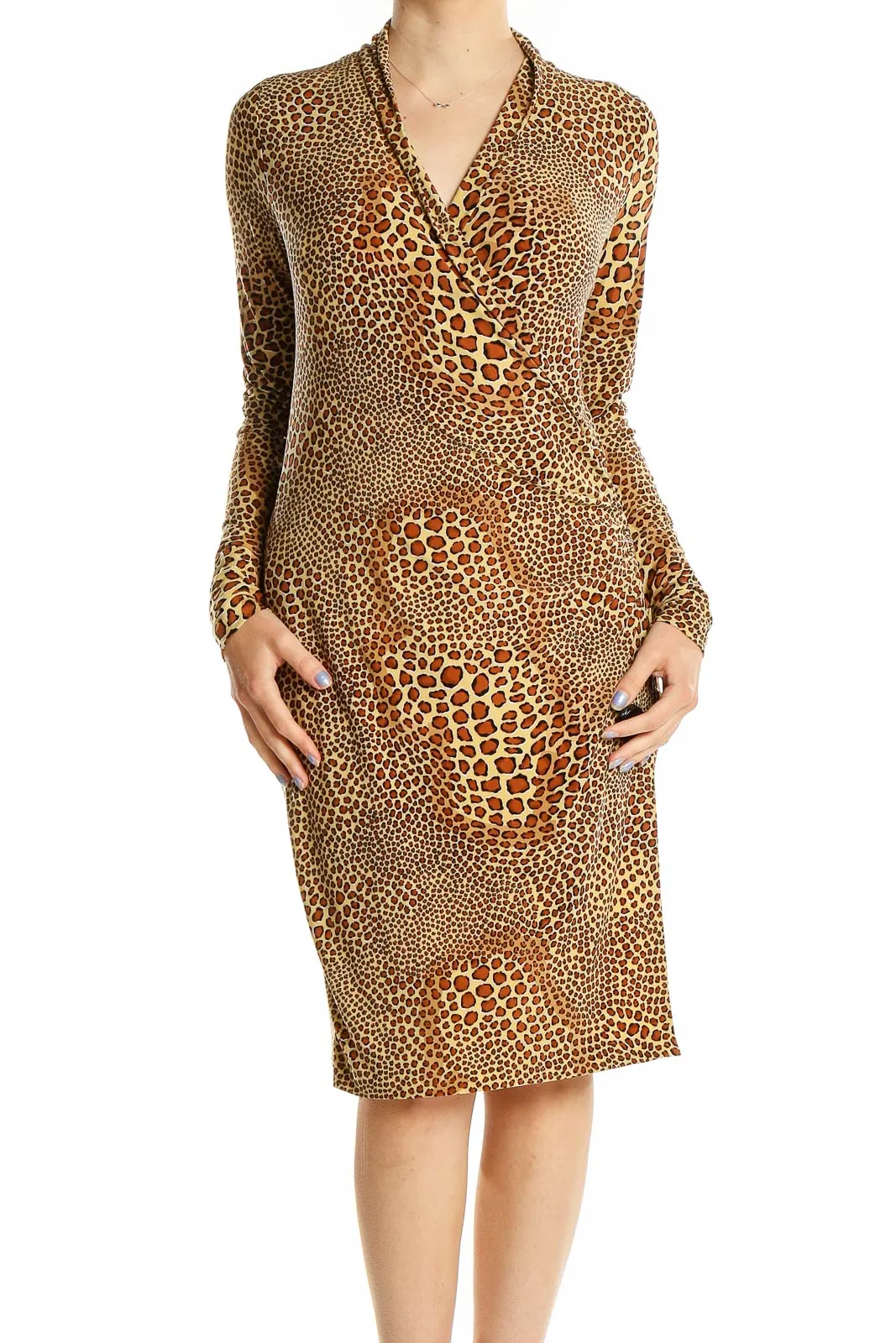 Brown Animal Print Wrap Dress