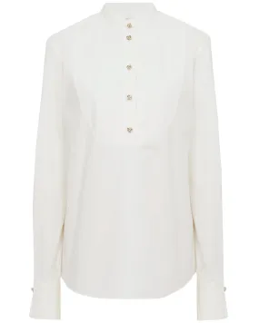 Buttercream Quarter Button Down Tuxedo Blouse