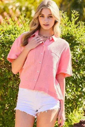 Button Down Front Pockets Top