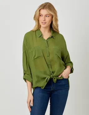 Cargo Button Down Tie Top, Sage