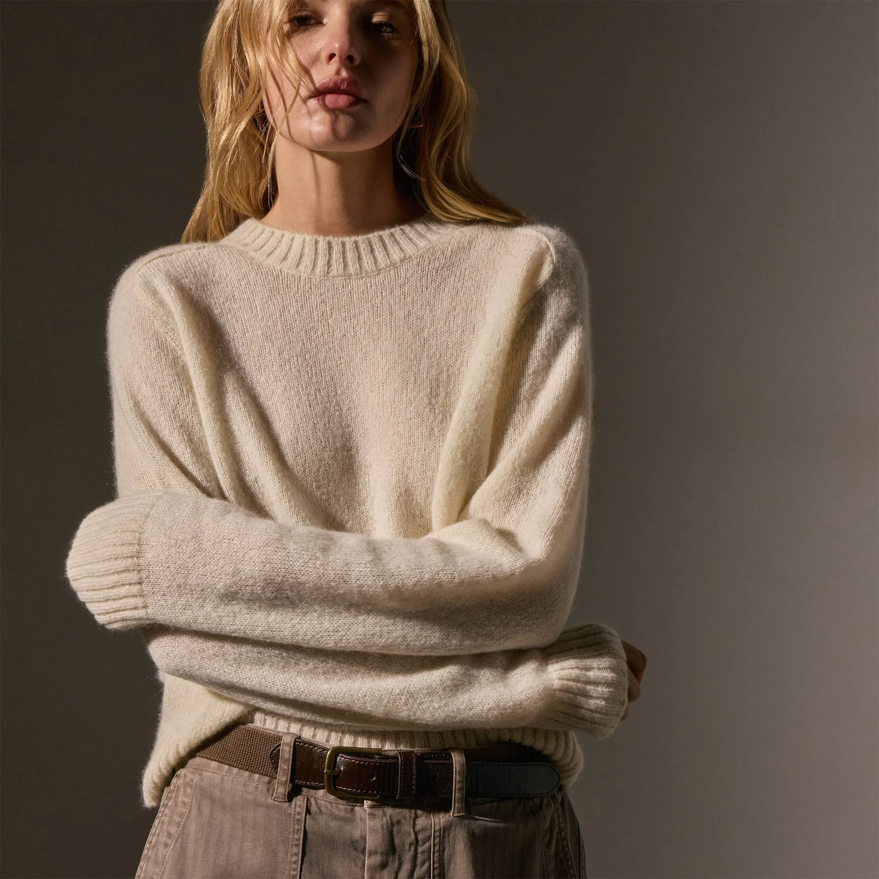 Cashmere Saddle Shoulder Crew Neck - Ivory