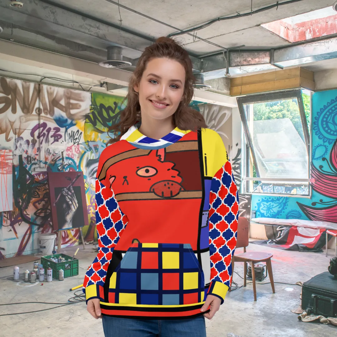 Cat in a Box Mondrian Cubism Unisex Hoodie