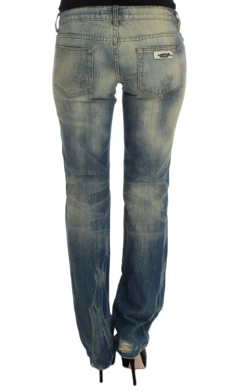 Cavalli Blue Wash Cotton Slim Fit Bootcut Jeans