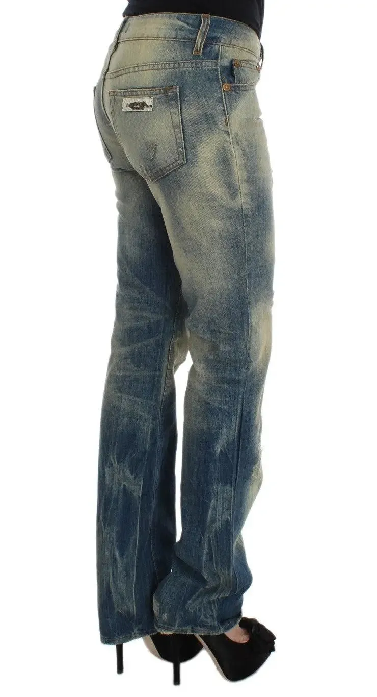 Cavalli Blue Wash Cotton Slim Fit Bootcut Jeans