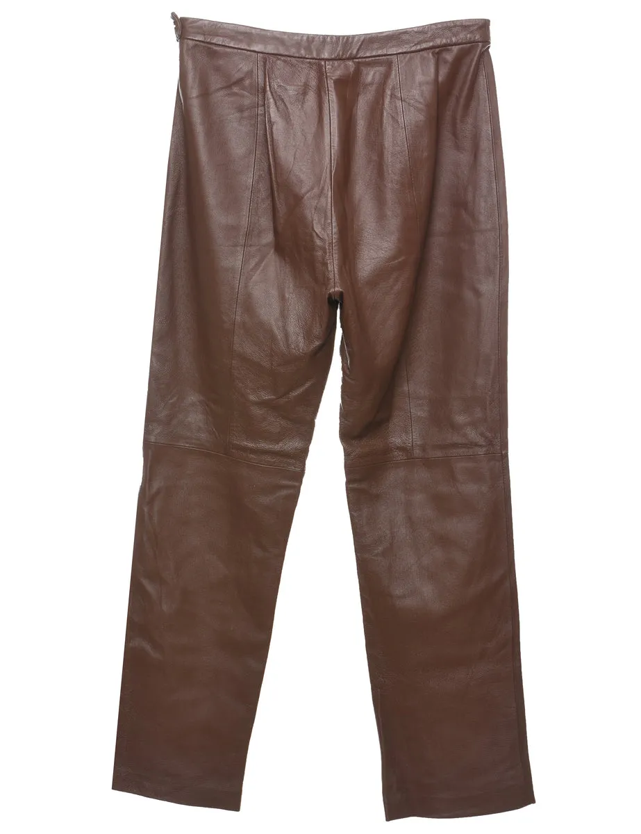 Clio Brown Classic Leather Trousers - W32 L32