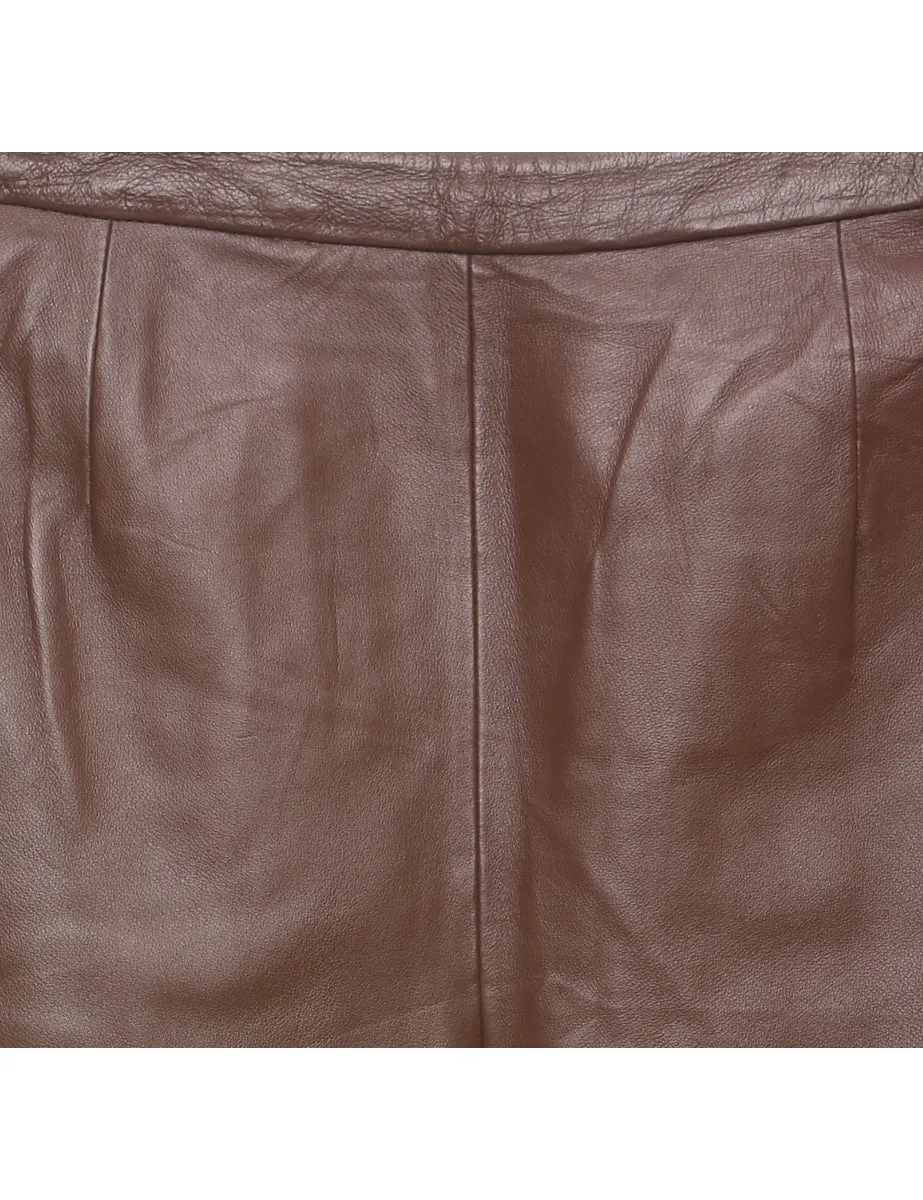 Clio Brown Classic Leather Trousers - W32 L32