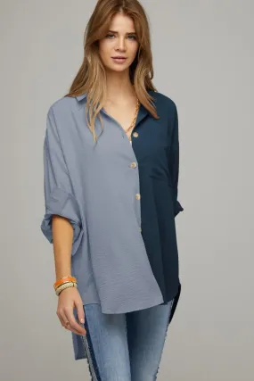 Color Block Button Down Shirt