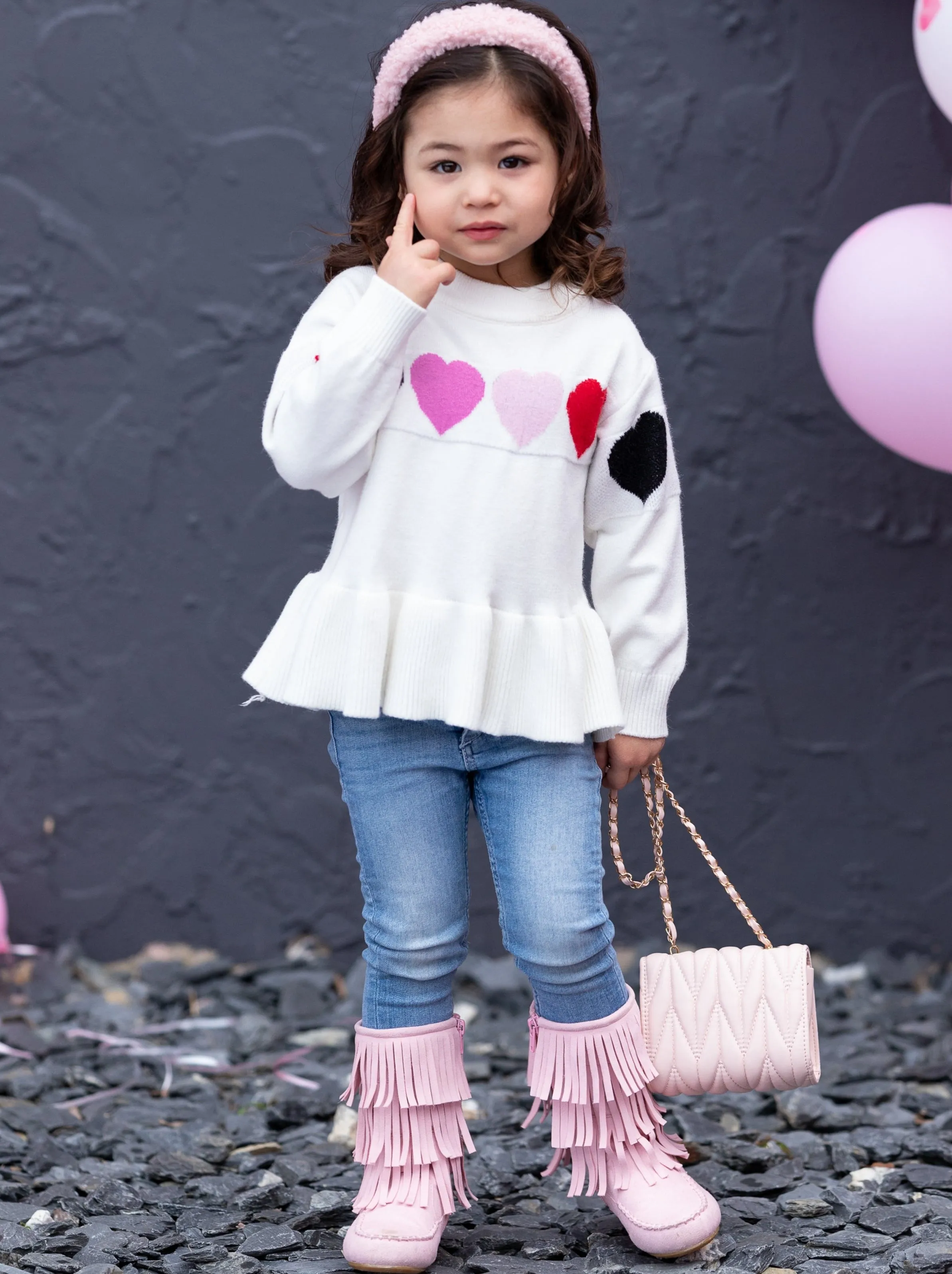 Colored Hearts Peplum Knit Sweater