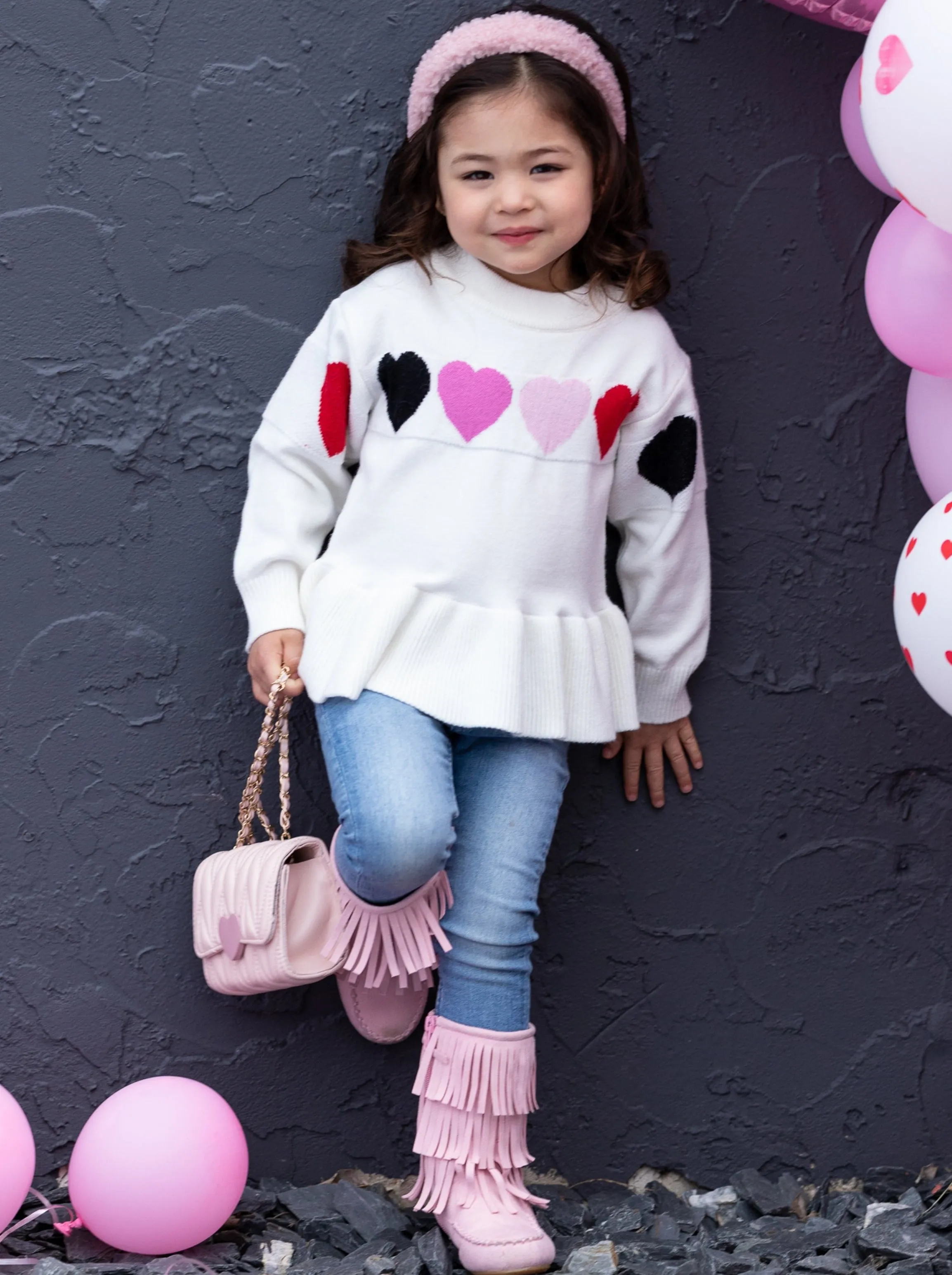 Colored Hearts Peplum Knit Sweater