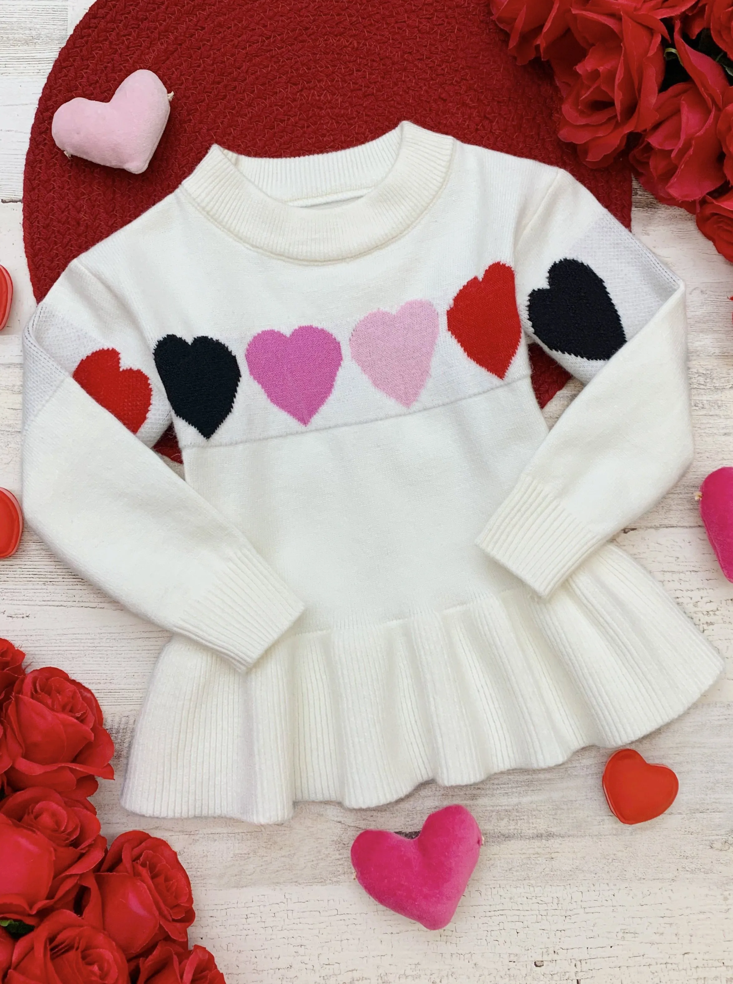 Colored Hearts Peplum Knit Sweater