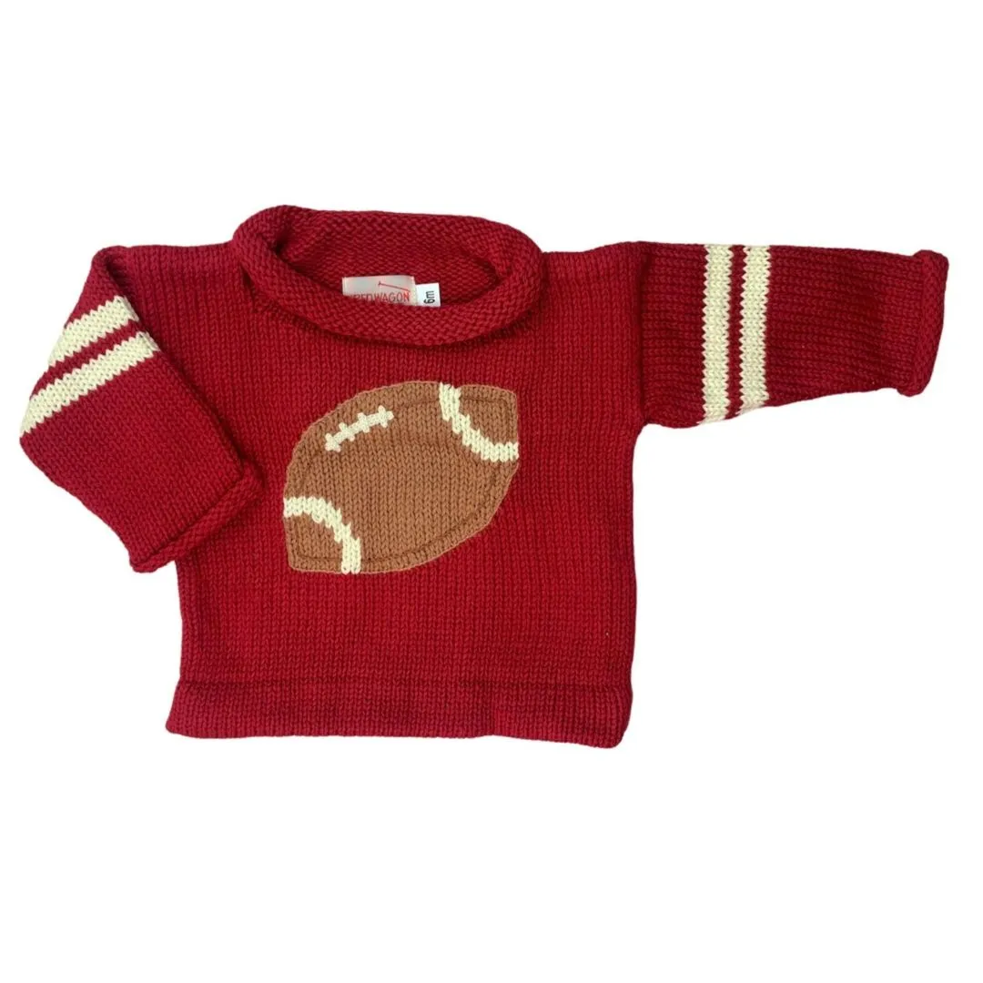 Cranberry and Ivory Football Roll Neck Sweater