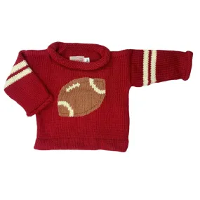 Cranberry and Ivory Football Roll Neck Sweater