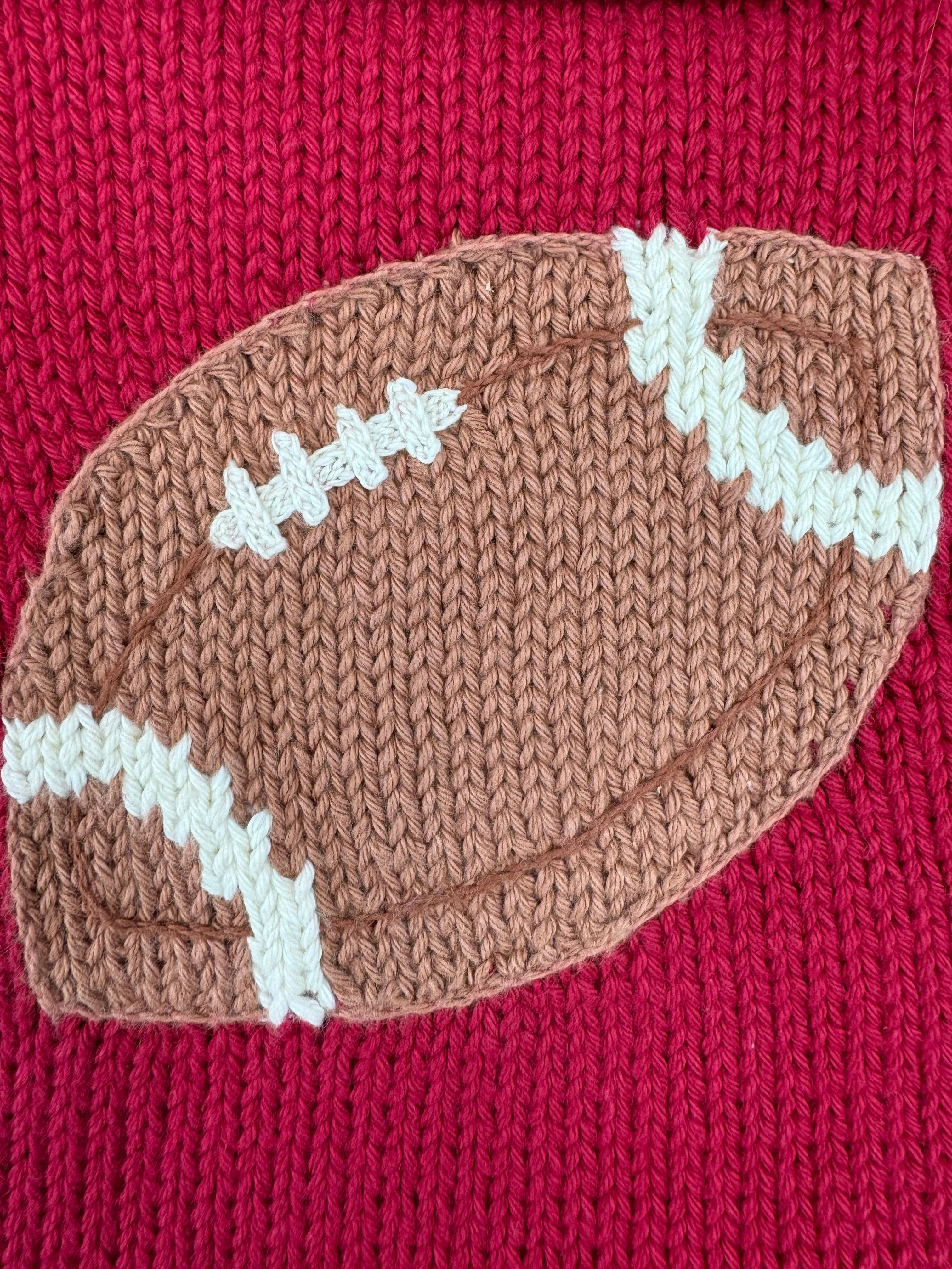 Cranberry and Ivory Football Roll Neck Sweater