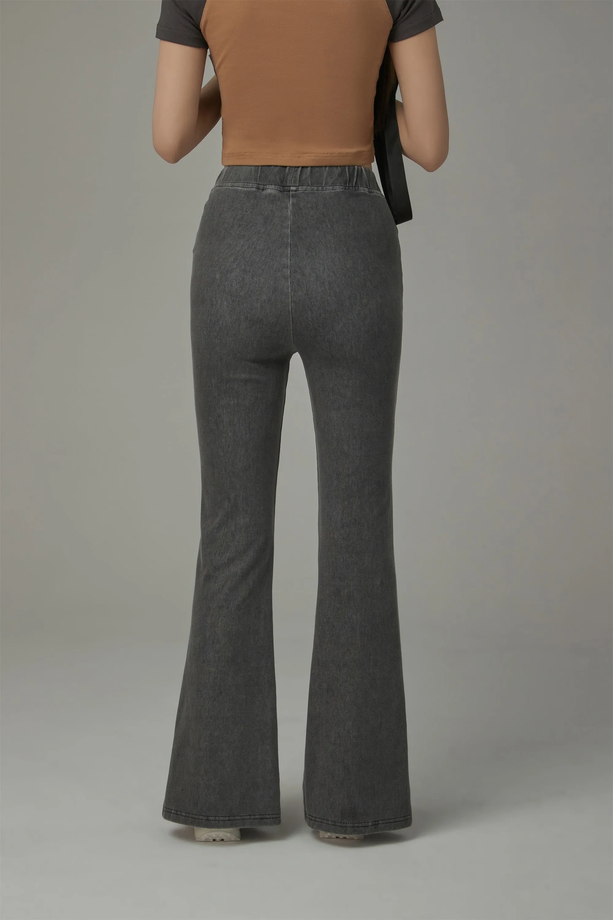 Elastic Waist Slit Semi Bootcut Pants