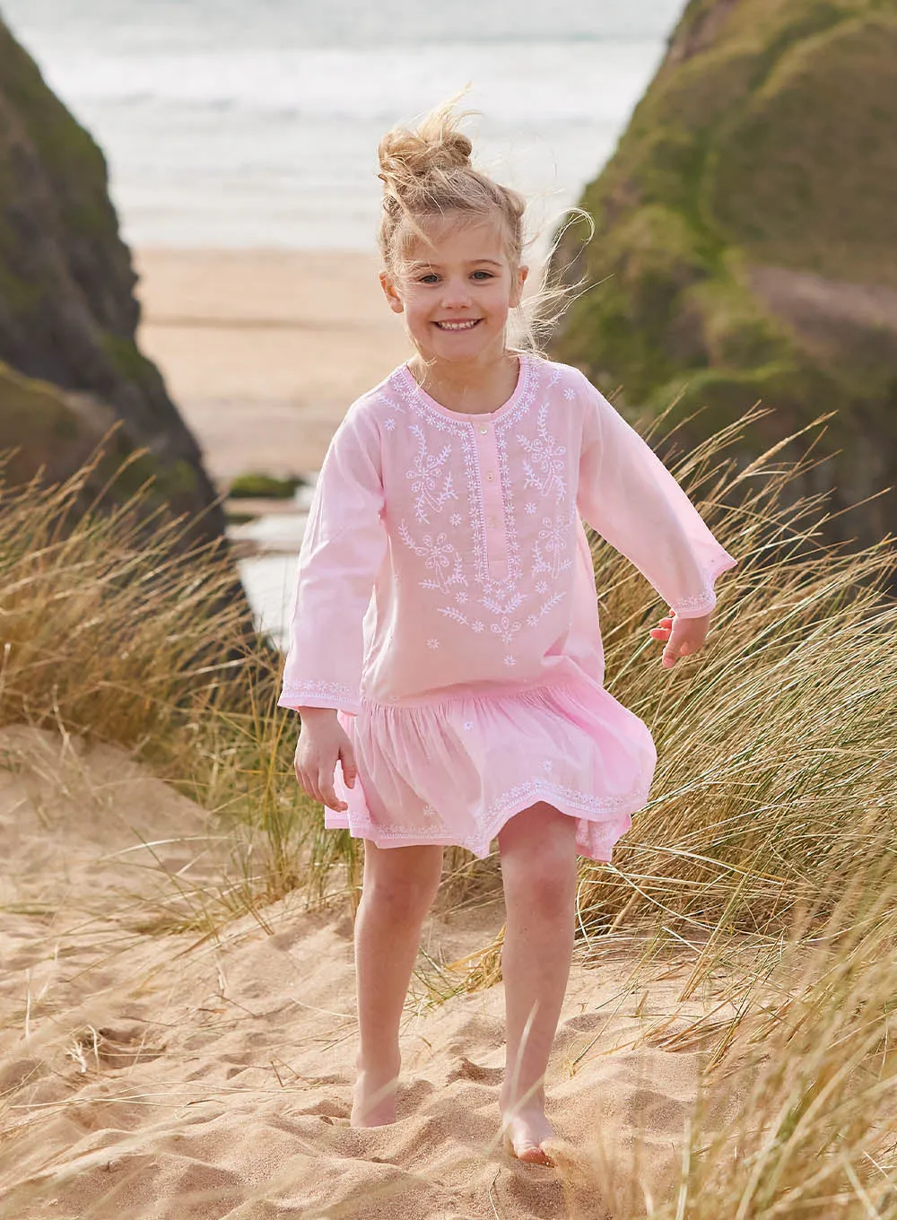 Embroidered Kaftan in Pink