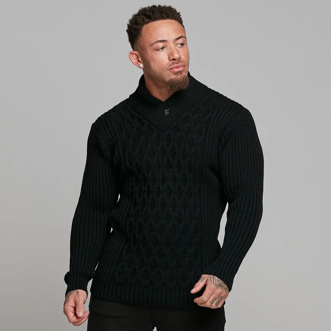 Father Sons Chunky Cable Knit Black Jumper - FSJ002