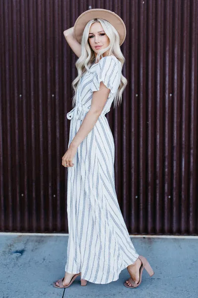 Faux Wrap Maxi Dress: Ivory Geometric Print