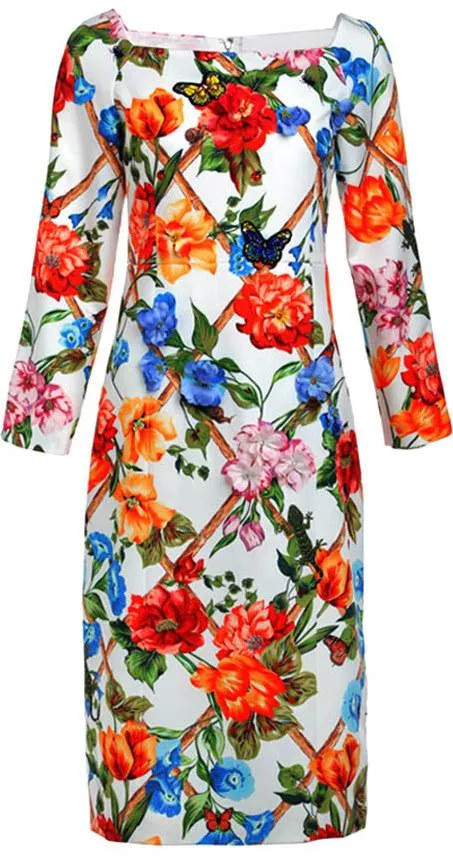 Floral Appliques Printed Knee-Length Sheath Dress