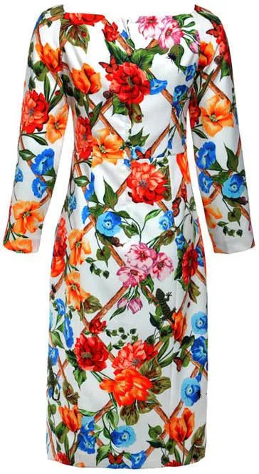 Floral Appliques Printed Knee-Length Sheath Dress