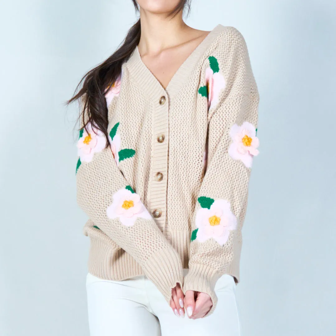 Floral knit cardigan with button closure wholesale