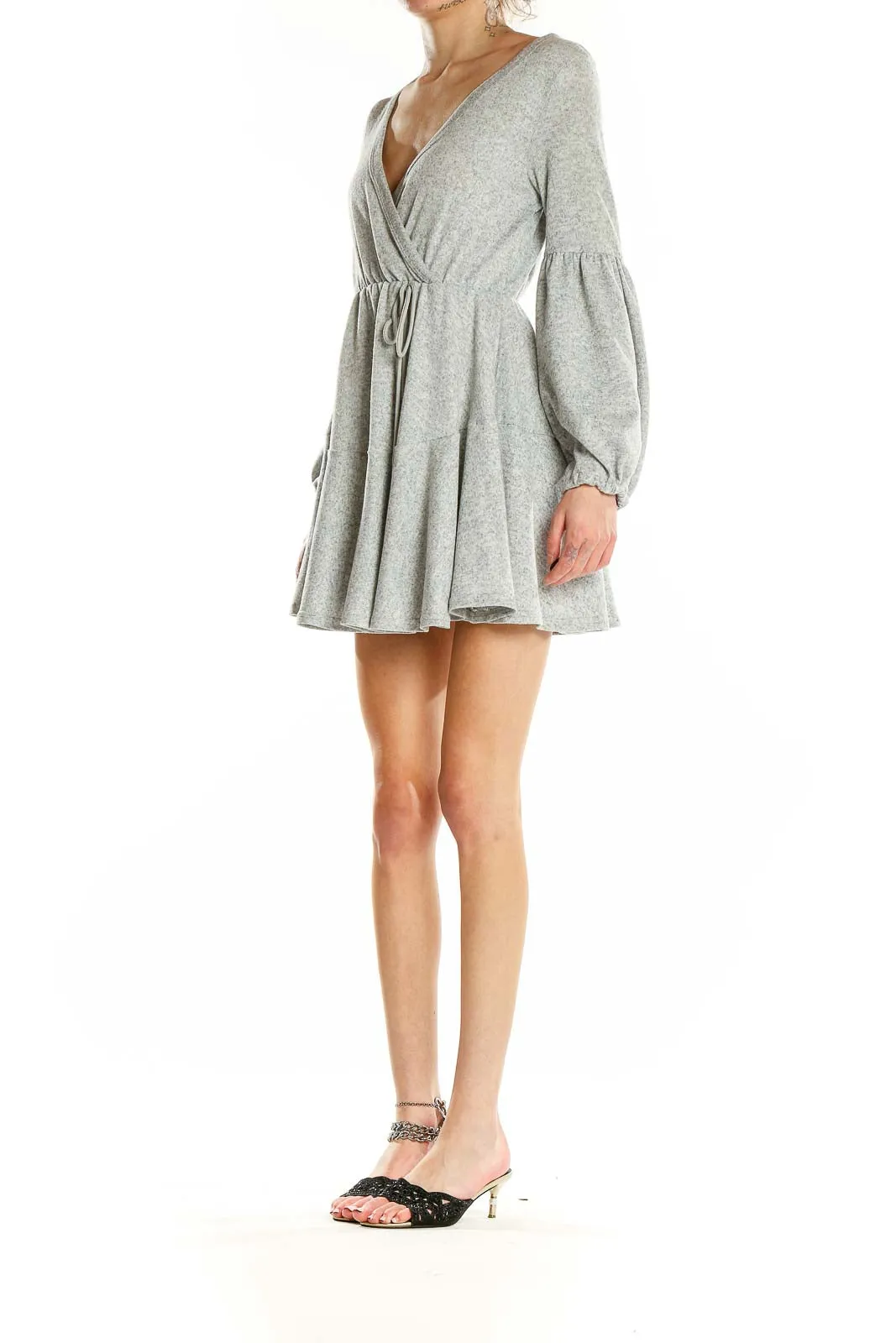 Gray Flowy Wrap Mini Dress