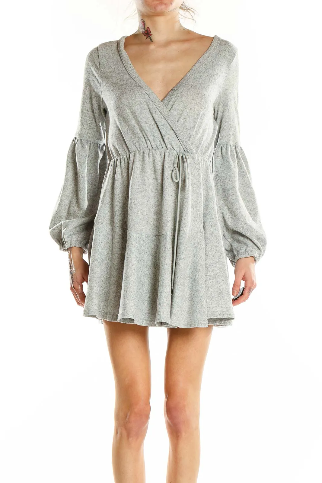 Gray Flowy Wrap Mini Dress