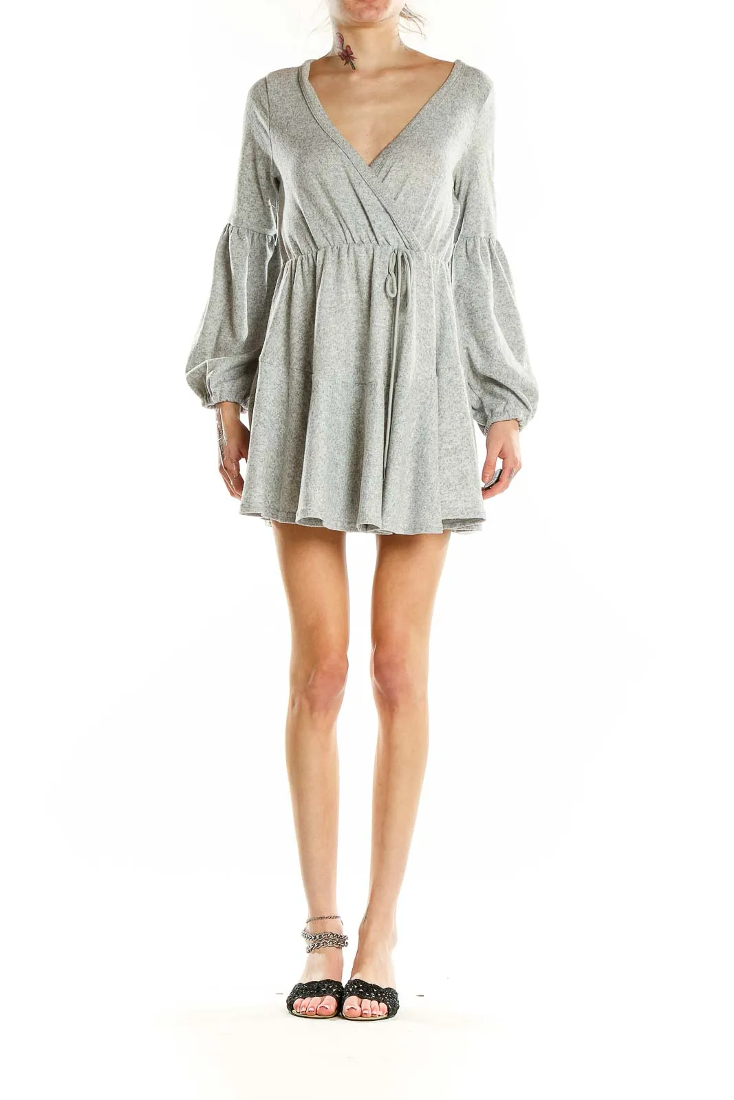 Gray Flowy Wrap Mini Dress