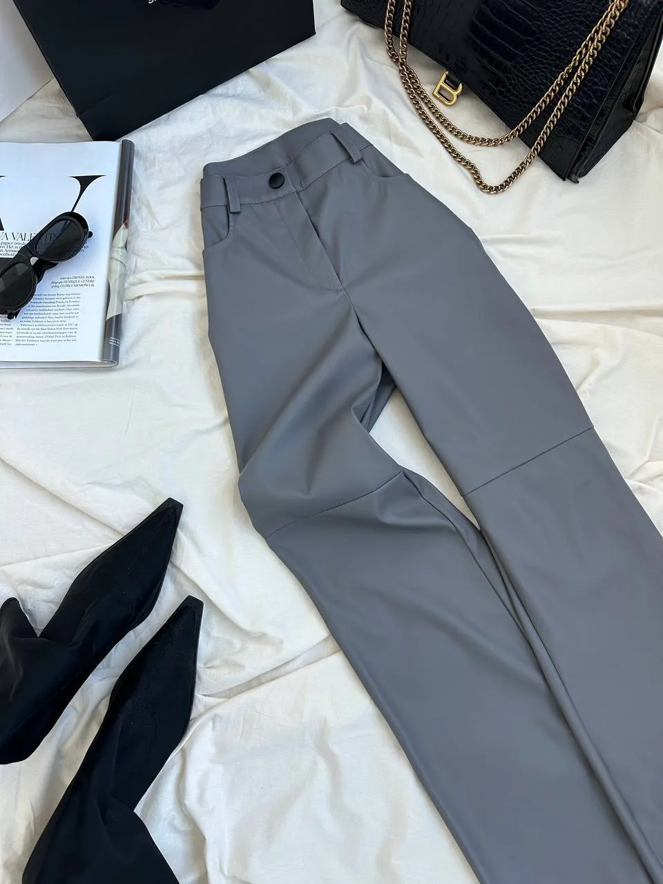 Grey eco-leather trousers “Vega”