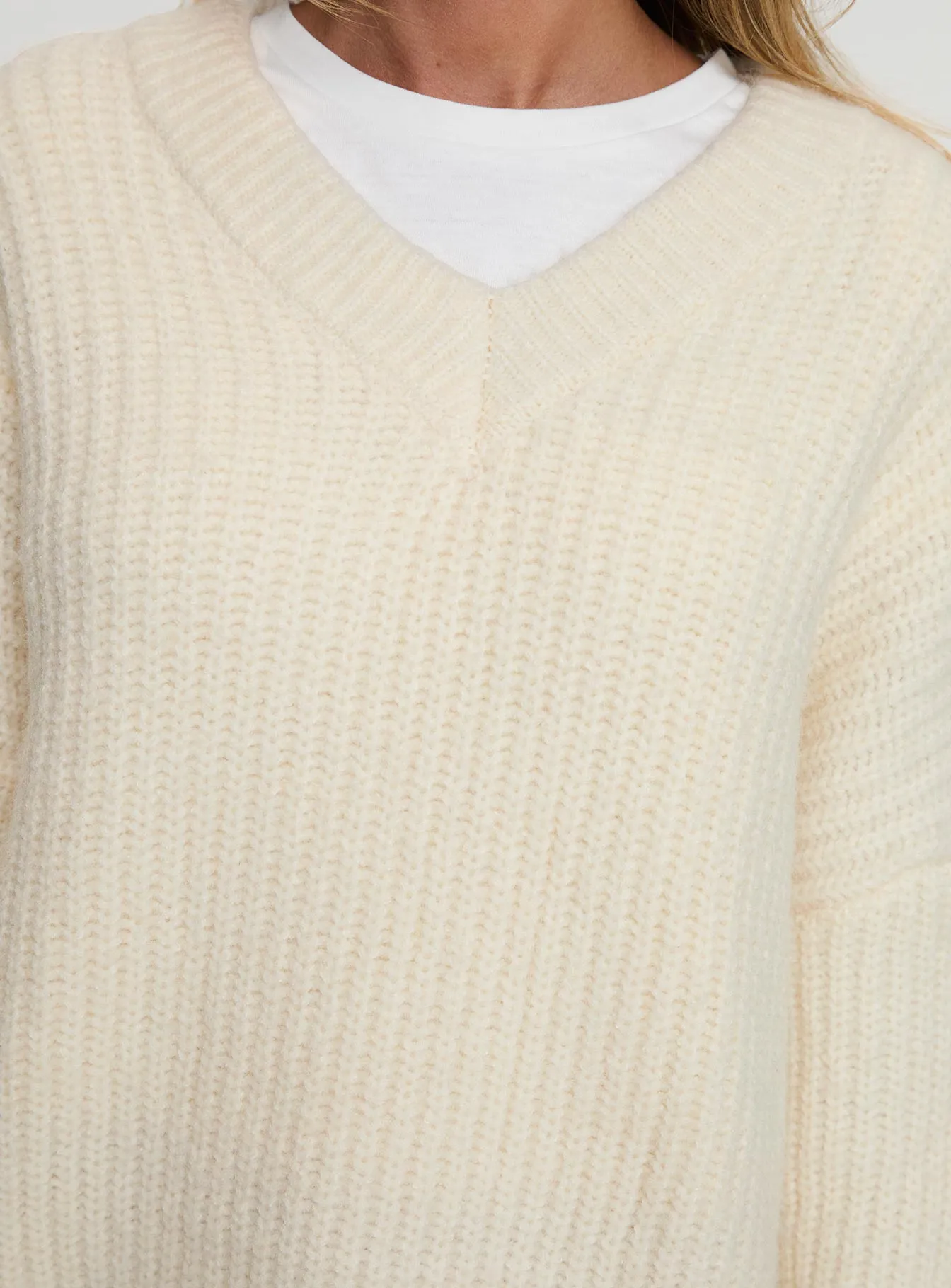 Have It All V Neck Knit Sweater Cream