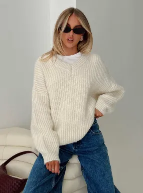 Have It All V Neck Knit Sweater Cream