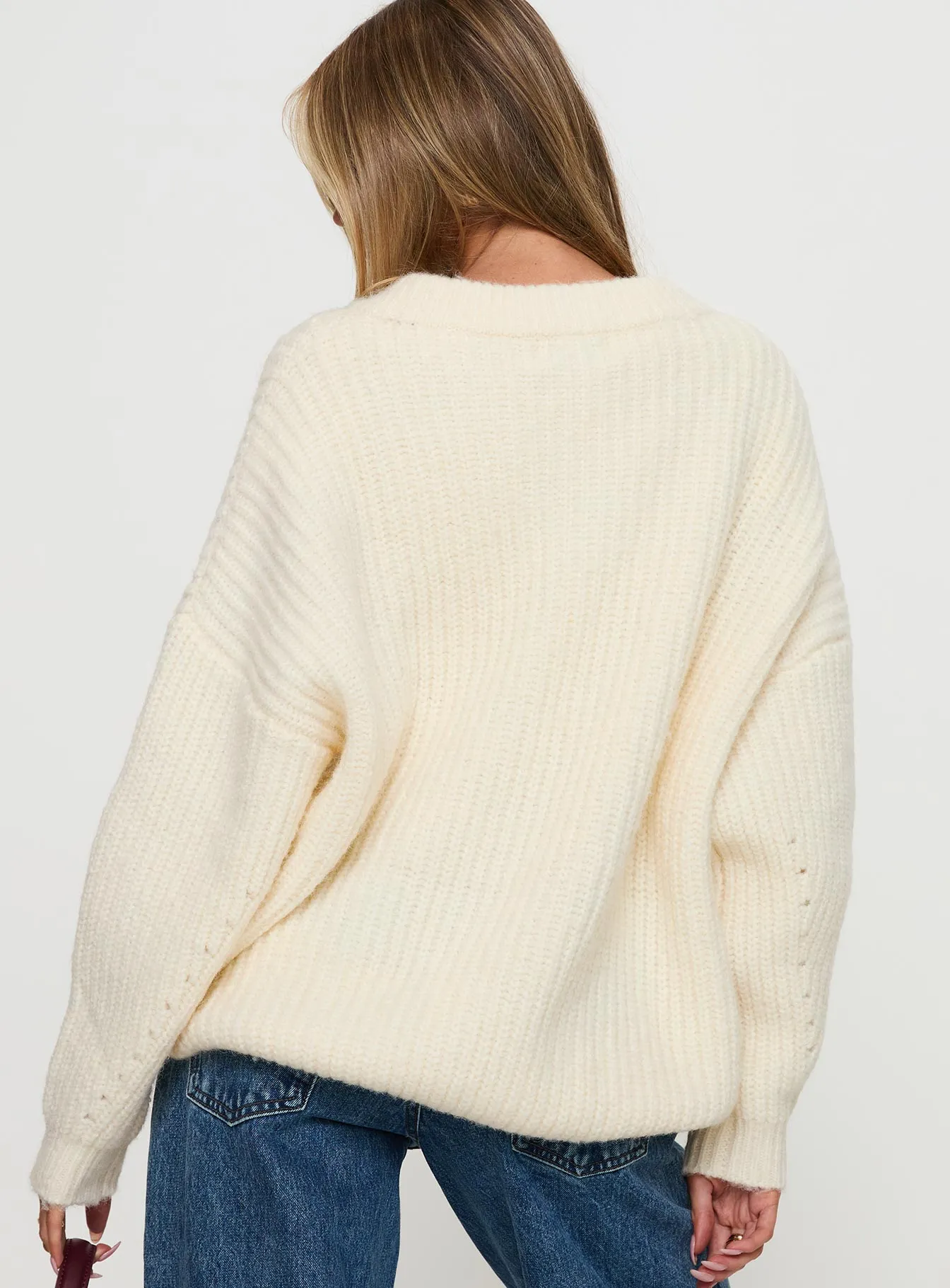 Have It All V Neck Knit Sweater Cream