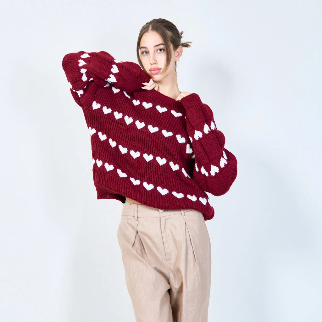 Heart pattern knit sweater wholesale