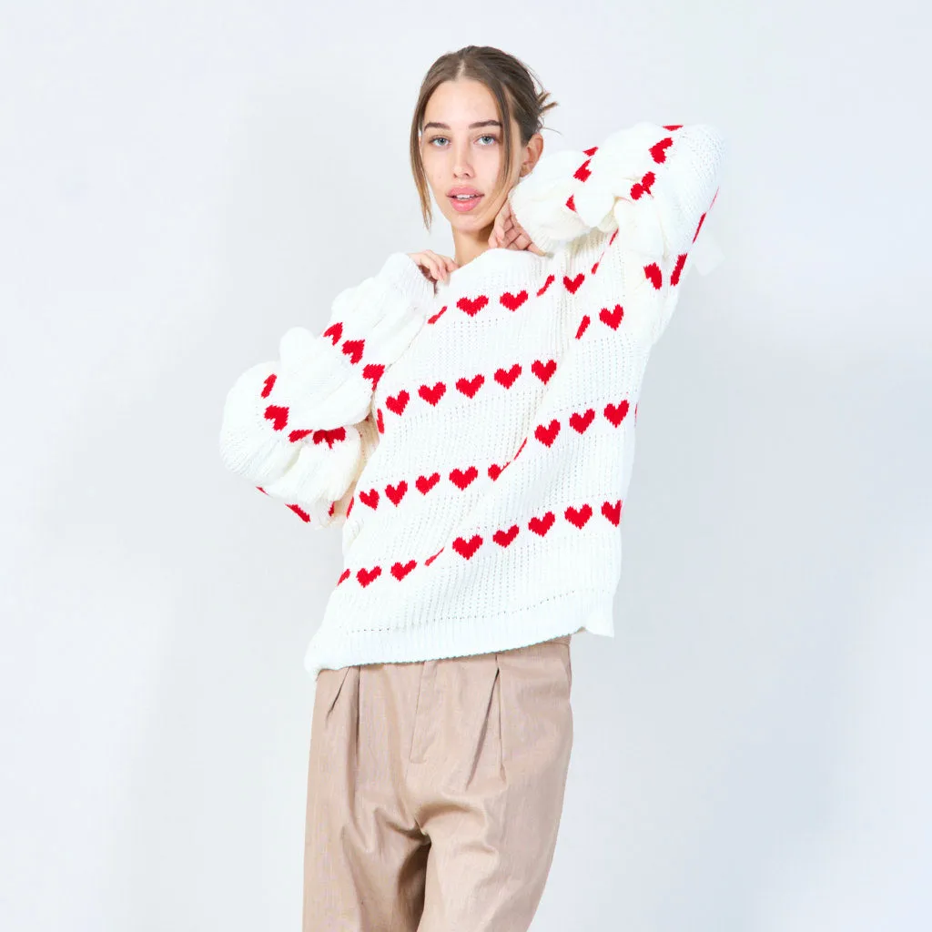 Heart pattern knit sweater wholesale