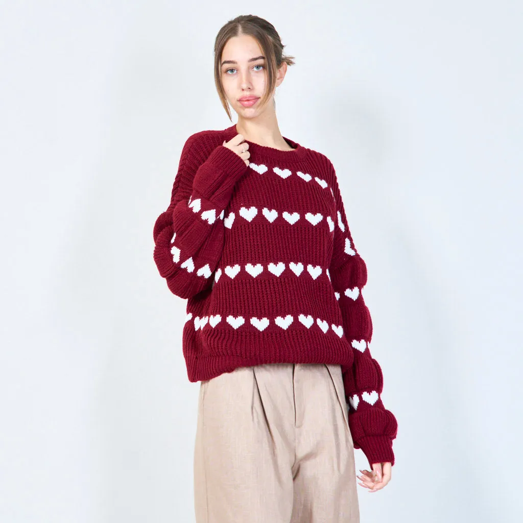 Heart pattern knit sweater wholesale